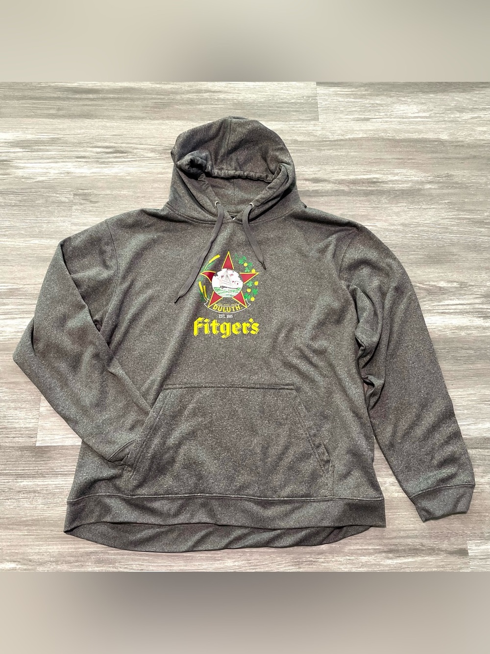 J America Fitger's Duluth Hoodie Gray Pullover Sweatshirt Men's Large Graphic